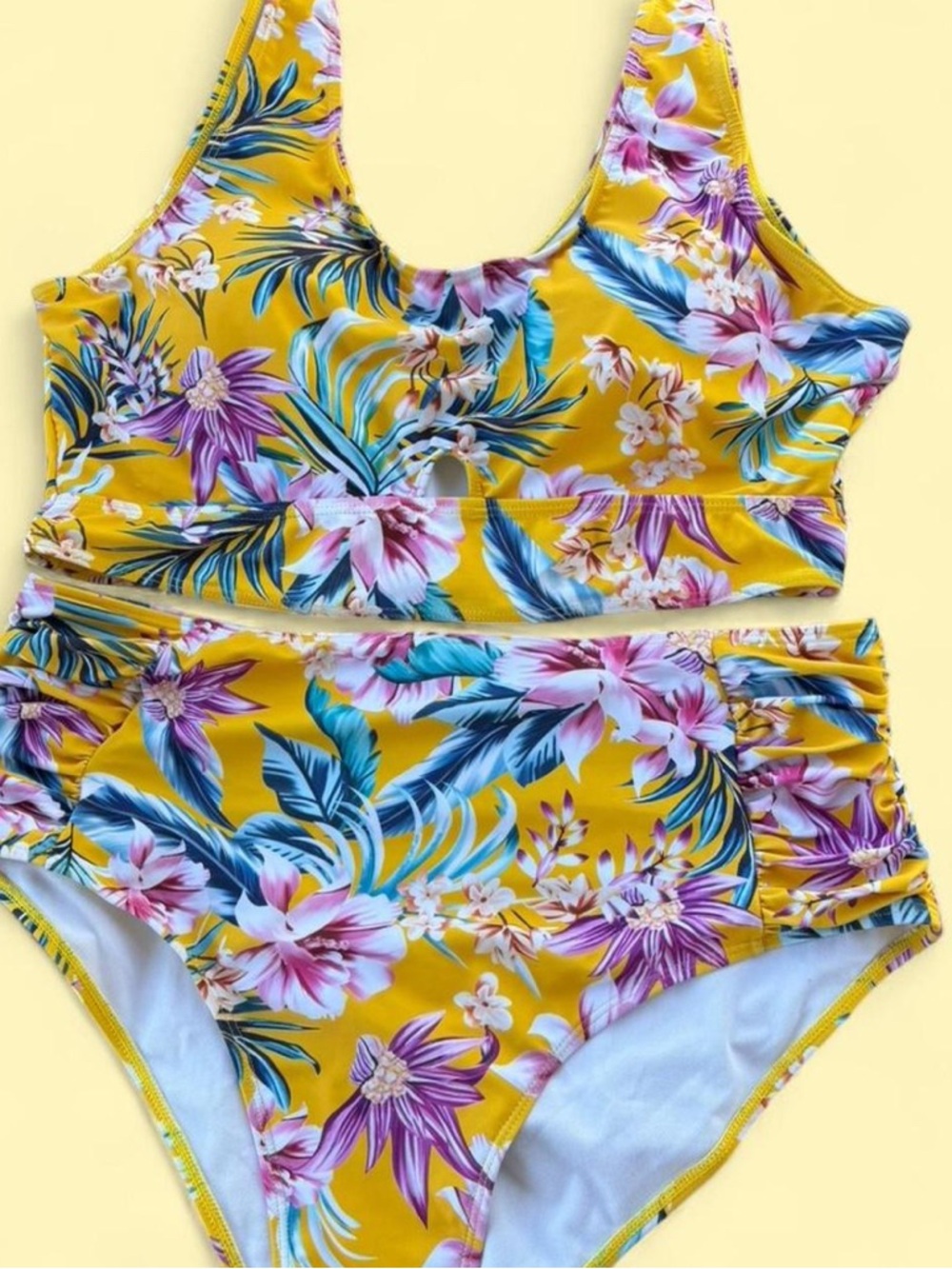 Yellow High Waisted Floral Bikini